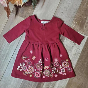 Koala Kids Baby Girls Burgundy Red Floral Dress Size 3-6 Months